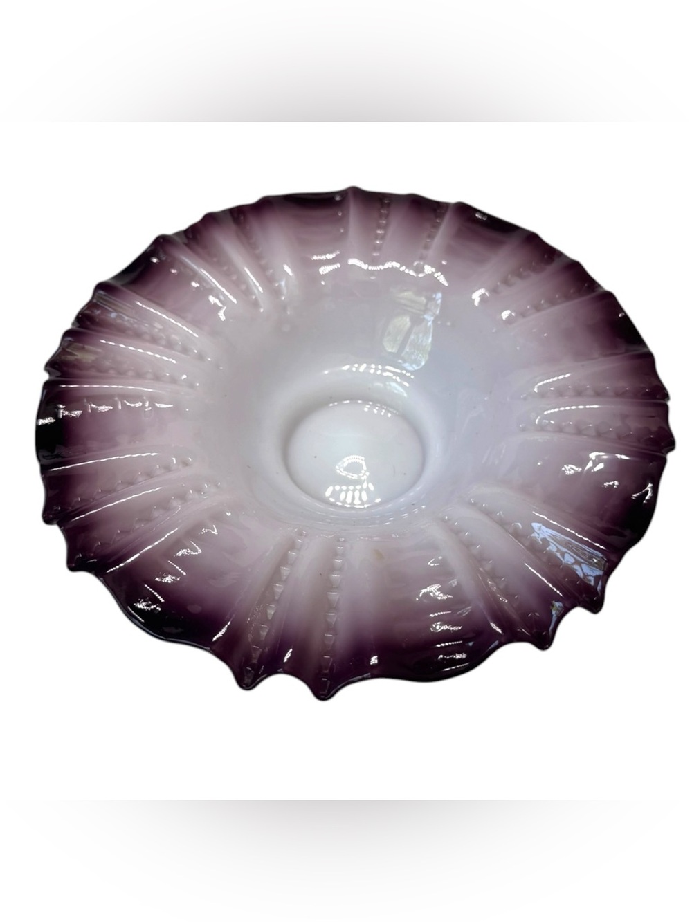 Victorian style antique amethyst opaline  milk glass bowl hand blown